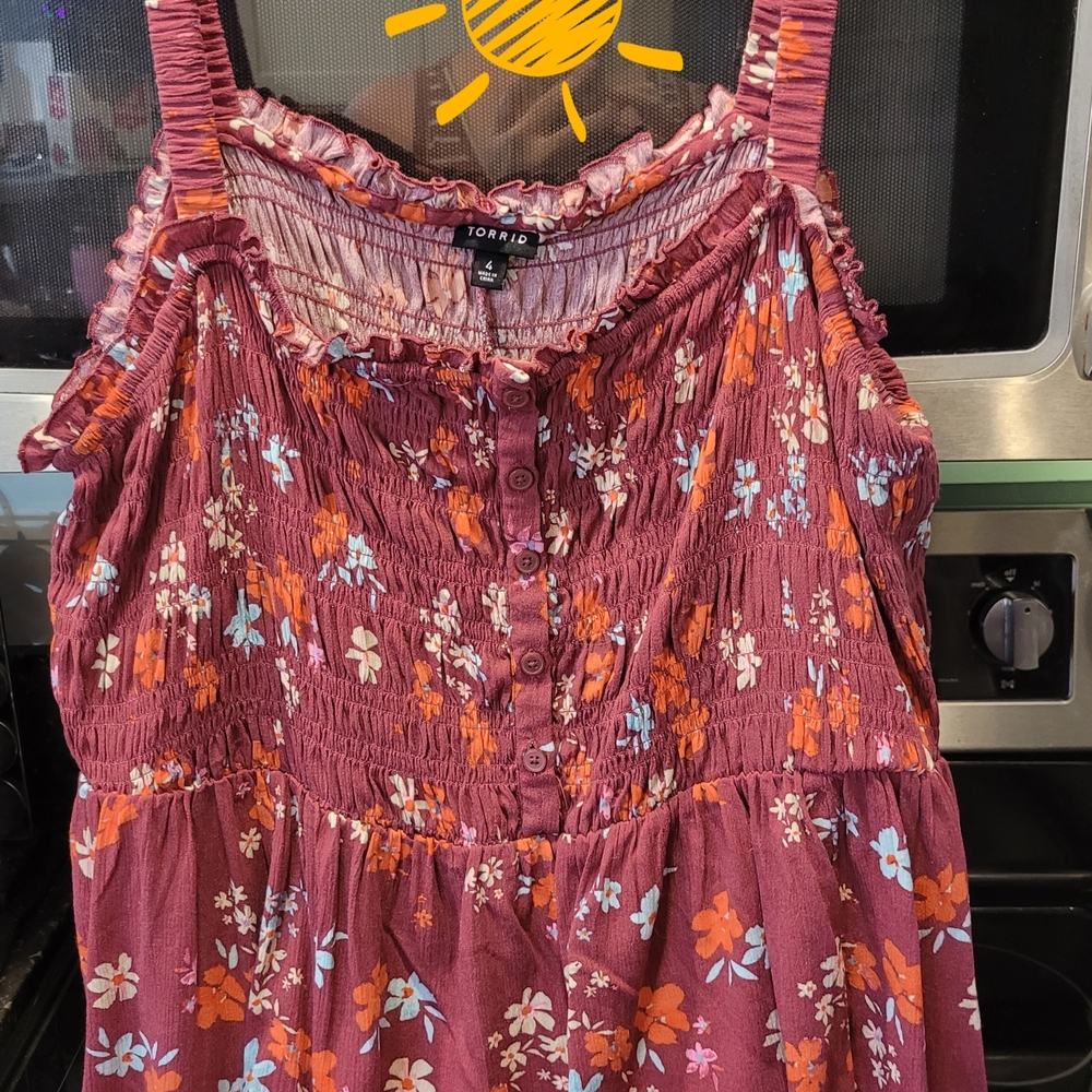 Torrid Burgundy Floral Smocked Top